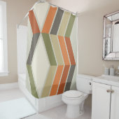 Mid Century Moderne Diagonaal Stripes Groen Sinaas Douchegordijn (In situ)