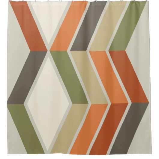 Mid Century Moderne Diagonaal Stripes Groen Sinaas Douchegordijn (Voorkant)