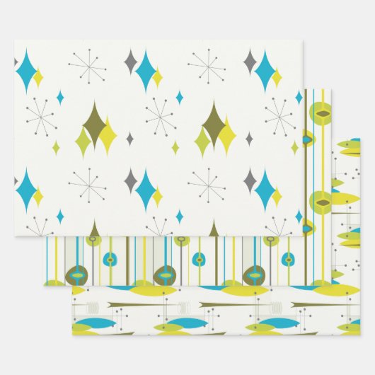 Mid Century Moderne diamanten, vis, avocado-groen Inpakpapier Vel (Set)