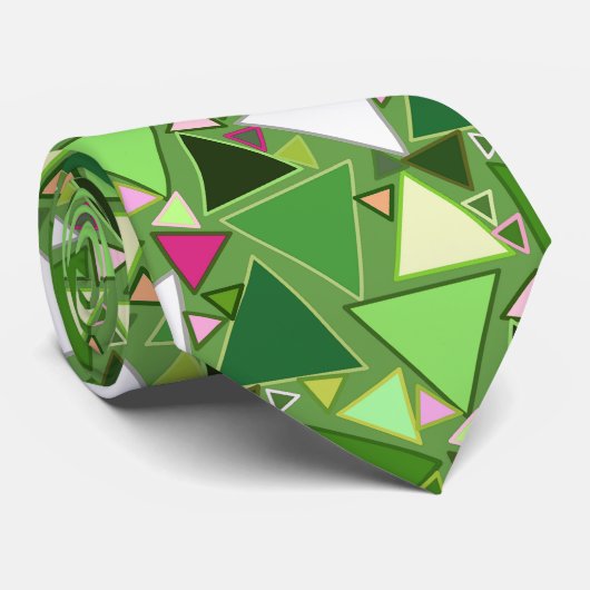 Mid-Century Moderne driehoeken, Lime Green Multi Stropdas (Opgerold)
