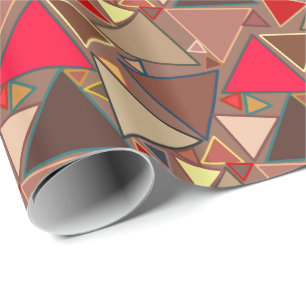 Mid-Century Moderne driehoeken, Taupe, Brown, Red Cadeaupapier