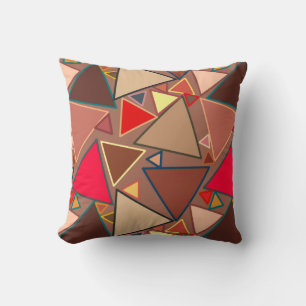 Mid-Century Moderne driehoeken, Taupe, Brown, Red Kussen