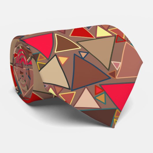 Mid-Century Moderne driehoeken, Taupe, Brown, Red Stropdas (Opgerold)