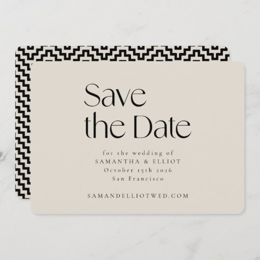 Mid Century Moderne Elegant Geometric Black Ecru Save The Date (Voorkant / Achterkant)