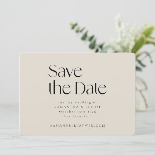 Mid Century Moderne Elegant Geometric Black Ecru Save The Date (Staand voorkant)