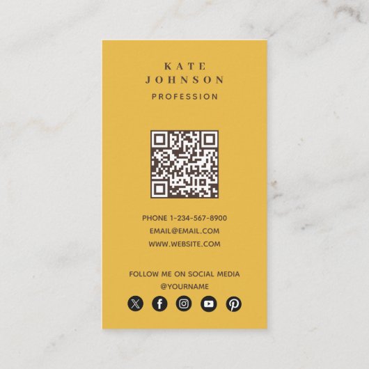 Mid Century Moderne Gele Bloemen QR Code Visitekaartje (Achterkant)