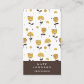 Mid Century Moderne Gele Bloemen QR Code Visitekaartje (Voorkant)