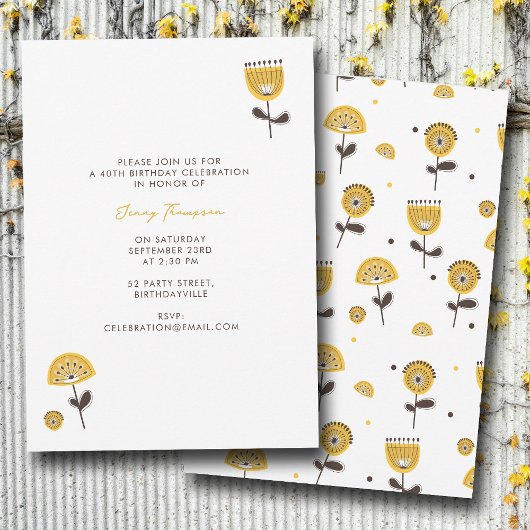 Mid Century Moderne Gele Bloemen Verjaardag Kaart