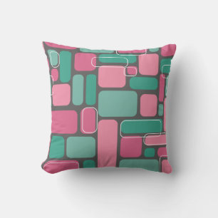 Mid-Century Moderne Geometrics Roze / Blauwgroen / Kussen