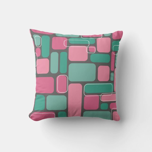 Mid-Century Moderne Geometrics Roze / Blauwgroen / Kussen (Voorkant)