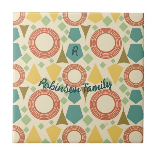 Mid Century Moderne Geometrische Geometrische Kleu Tegeltje (Voorkant)