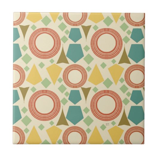 Mid Century Moderne Geometrische Kleur Tegeltje (Voorkant)