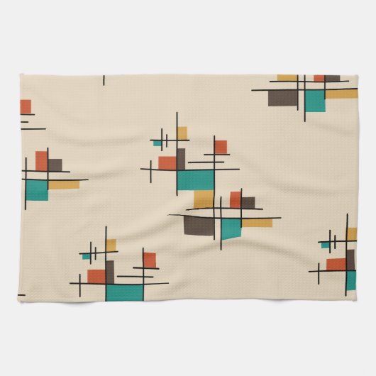 Mid Century Moderne Geometrische Kleur Theedoek (Horizontaal)