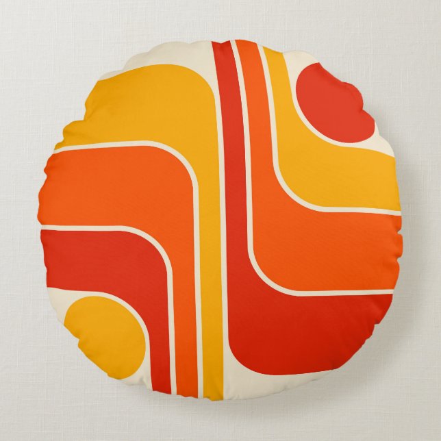 Mid Century Moderne Geometrische Ontwerp Rond Kussen (Voorkant)