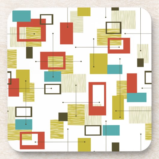 Mid Century Moderne Geometrische Patroon Bier Onderzetter (Voorkant)
