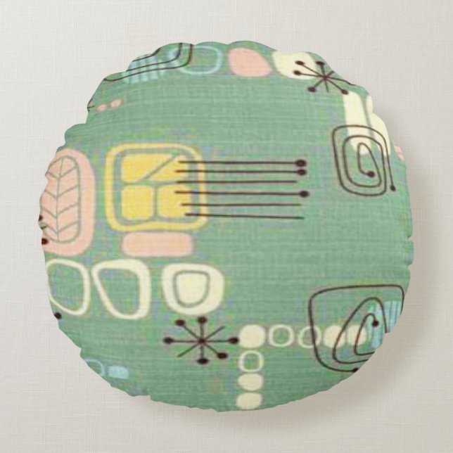Mid Century Moderne Grafische Design Round Pillow Rond Kussen (Voorkant)