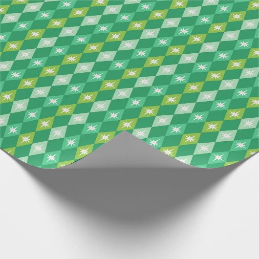 Mid Century Moderne Groene Diamant Kerstmis Cadeaupapier (Hoek)