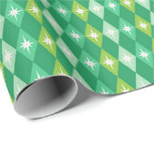 Mid Century Moderne Groene Diamant Kerstmis Cadeaupapier (Rol Hoek)