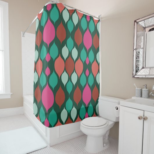 Mid Century Moderne Groene Geometric Douchegordijn (In situ)