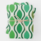 Mid Century Moderne Groene Geometrische Ogee patro Inpakpapier Vel (In situ)
