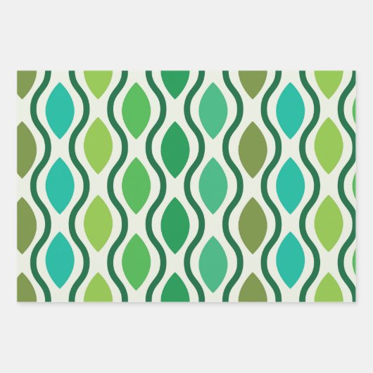 Mid Century Moderne Groene Geometrische Ogee patro Inpakpapier Vel (Voorkant)