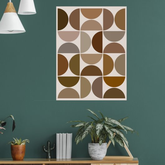 Mid-Century Moderne Halfcirkels Browns+Crème Poster (Woonkamer 1)