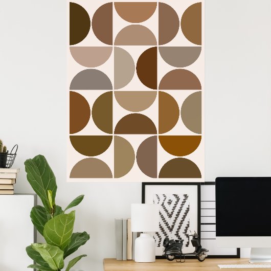 Mid-Century Moderne Halfcirkels Browns+Crème Poster (Thuiskantoor)
