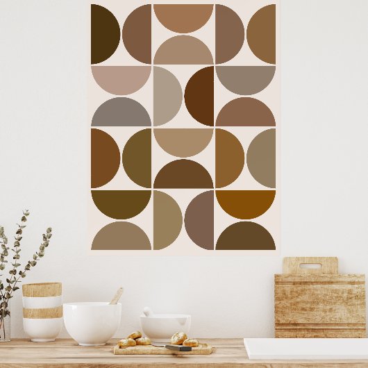 Mid-Century Moderne Halfcirkels Browns+Crème Poster (Keuken)