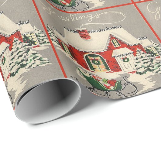 Mid Century Moderne Home Sleigh Cadeaupapier (Rol Hoek)