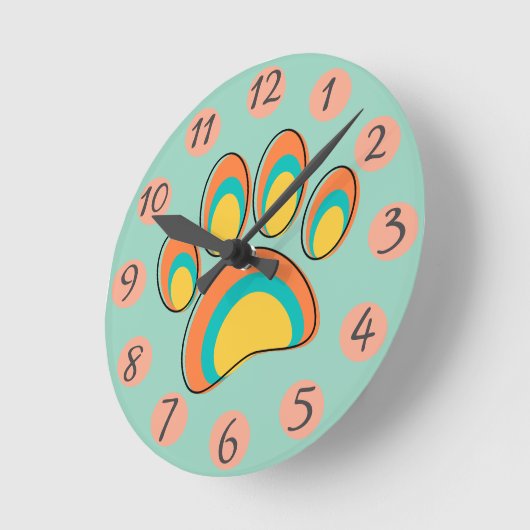 Mid Century Moderne Hond Paw Print Ronde Klok (Hoek)