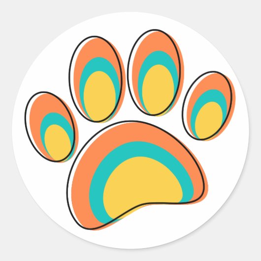 Mid Century Moderne Hond Paw Print Ronde Sticker (Voorkant)