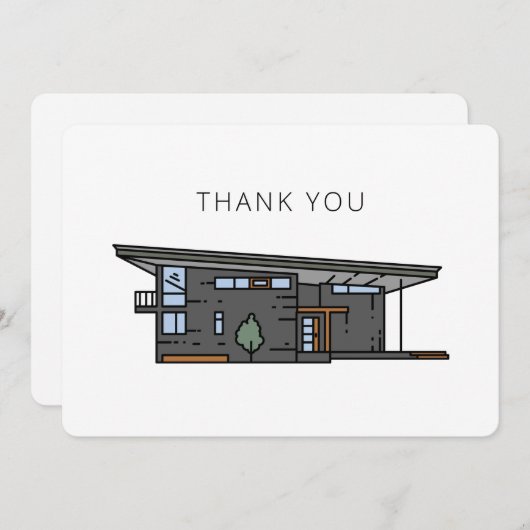 Mid Century Moderne House Flat Hartelijk dank Bedankkaart (Voorkant / Achterkant)
