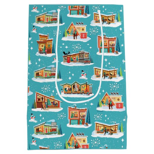 Mid-Century Moderne Huizen Kerstcadeau Tas Medium Cadeauzakje (Achterkant)