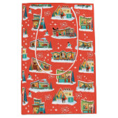 Mid-Century Moderne Huizen Kerstcadeau Tas rood Medium Cadeauzakje (Voorkant)