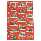 Mid-Century Moderne Huizen Kerstcadeau Tas rood Medium Cadeauzakje (Achterkant)