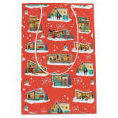 Mid-Century Moderne Huizen Kerstcadeau Tas rood Medium Cadeauzakje (Voorkant)
