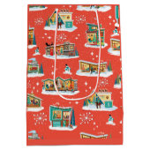 Mid-Century Moderne Huizen Kerstcadeau Tas rood Medium Cadeauzakje (Achterkant)
