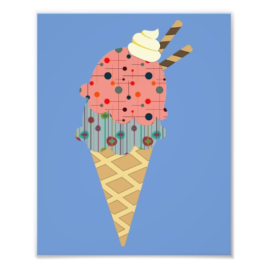 Mid Century Moderne Ice Cream Cone Foto Afdruk (Voorkant)