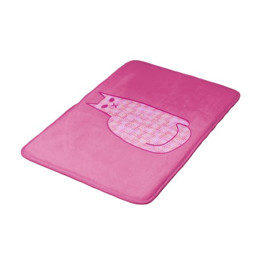Mid-Century Moderne Kat, Fuchsia en Licht Roze Badmat (Gekanteld)