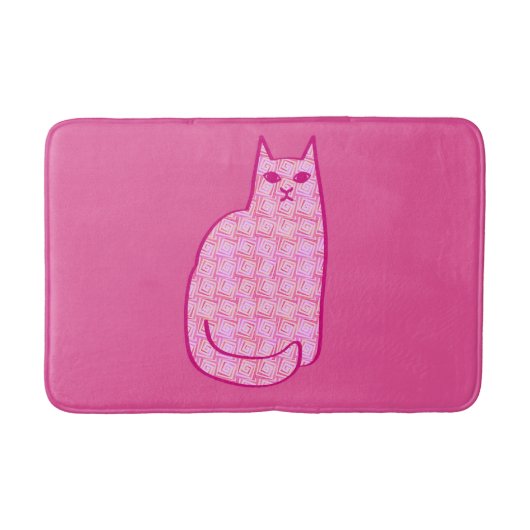 Mid-Century Moderne Kat, Fuchsia en Licht Roze Badmat (Voorkant)