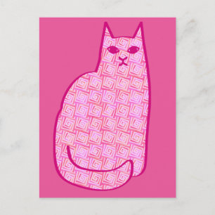 Mid-Century Moderne Kat, Fuchsia en Licht Roze Briefkaart