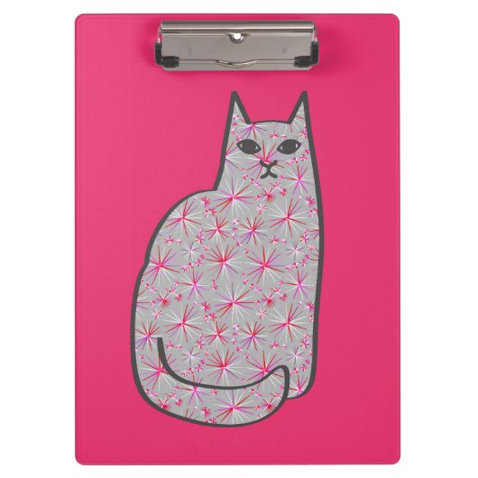 Mid-Century Moderne Kat, Fuchsia en Licht Roze Klembord (Voorkant)