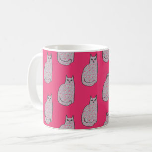 Mid-Century Moderne Kat, Fuchsia en Licht Roze Koffiemok