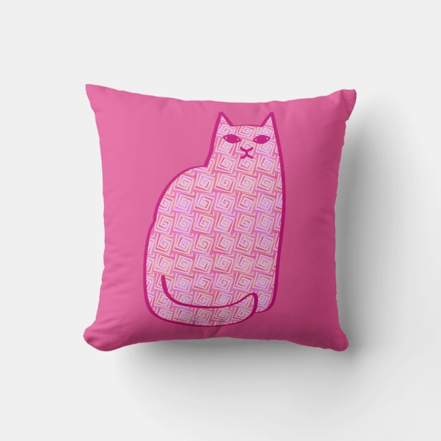Mid-Century Moderne Kat, Fuchsia en Licht Roze Kussen (Voorkant)