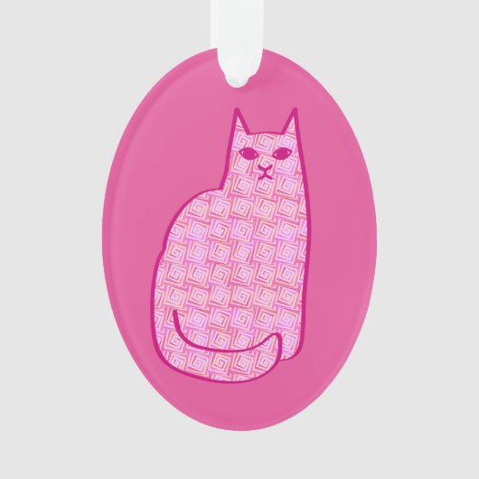 Mid-Century Moderne Kat, Fuchsia en Licht Roze Ornament (voorkant)