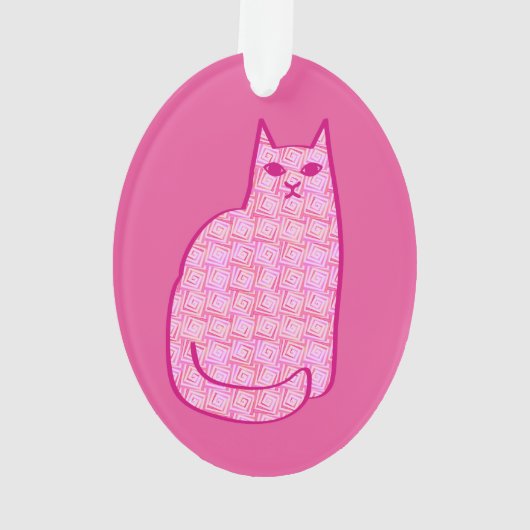 Mid-Century Moderne Kat, Fuchsia en Licht Roze Ornament (achterkant)