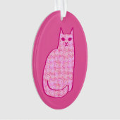 Mid-Century Moderne Kat, Fuchsia en Licht Roze Ornament (voorkant)