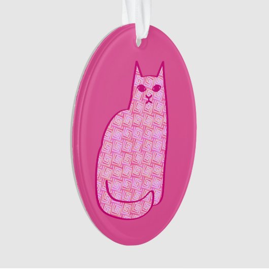Mid-Century Moderne Kat, Fuchsia en Licht Roze Ornament (voorkant)