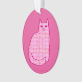 Mid-Century Moderne Kat, Fuchsia en Licht Roze Ornament (voorkant)