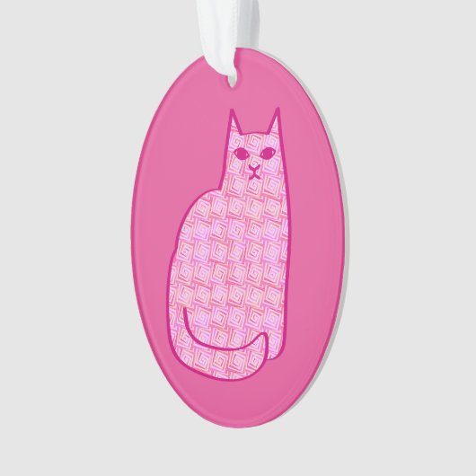 Mid-Century Moderne Kat, Fuchsia en Licht Roze Ornament (voorkant)